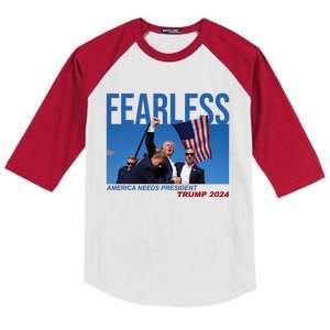 Fearless America Needs President Trump 2024 Kids Colorblock Raglan Jersey