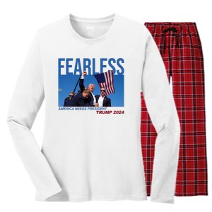 Fearless America Needs President Trump 2024 Women's Long Sleeve Flannel Pajama Set 