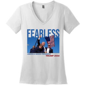 Fearless America Needs President Trump 2024 Women's V-Neck T-Shirt