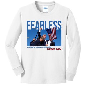 Fearless America Needs President Trump 2024 Kids Long Sleeve Shirt