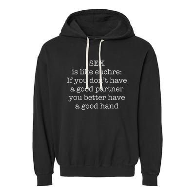 Funny Adult Novelty Euchre Garment-Dyed Fleece Hoodie