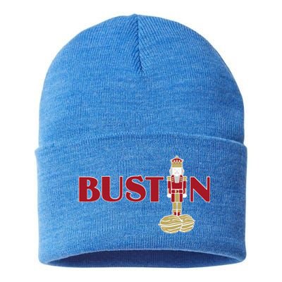 Funny Adult Nut Cracker Bustin Gym Christmas Weightlifting Sustainable Knit Beanie