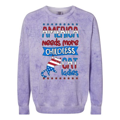 Funny America Needs More Childless Cat Ladies 2024 Election Colorblast Crewneck Sweatshirt