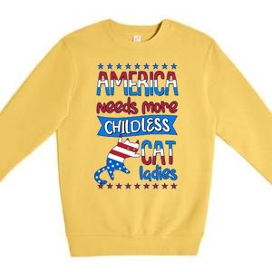 Funny America Needs More Childless Cat Ladies 2024 Election Premium Crewneck Sweatshirt