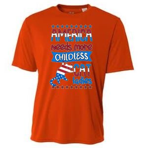 Funny America Needs More Childless Cat Ladies 2024 Election Cooling Performance Crew T-Shirt