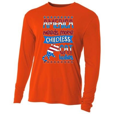 Funny America Needs More Childless Cat Ladies 2024 Election Cooling Performance Long Sleeve Crew