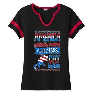 Funny America Needs More Childless Cat Ladies 2024 Election Ladies Halftime Notch Neck Tee