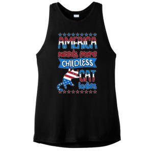 Funny America Needs More Childless Cat Ladies 2024 Election Ladies PosiCharge Tri-Blend Wicking Tank