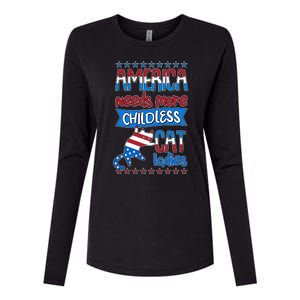 Funny America Needs More Childless Cat Ladies 2024 Election Womens Cotton Relaxed Long Sleeve T-Shirt