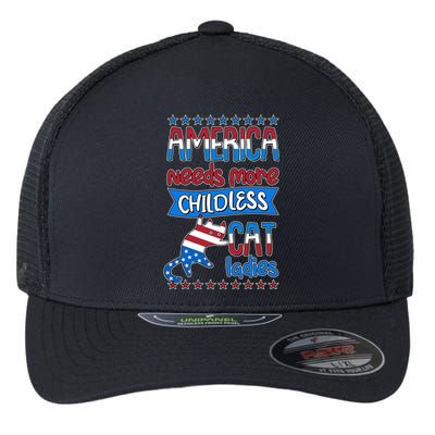 Funny America Needs More Childless Cat Ladies 2024 Election Flexfit Unipanel Trucker Cap