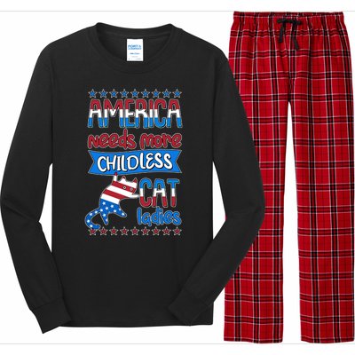 Funny America Needs More Childless Cat Ladies 2024 Election Long Sleeve Pajama Set