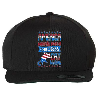 Funny America Needs More Childless Cat Ladies 2024 Election Wool Snapback Cap