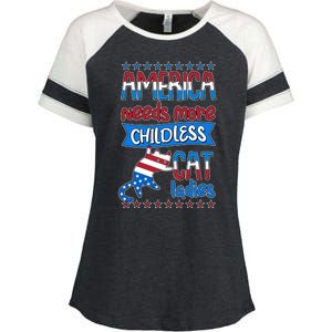 Funny America Needs More Childless Cat Ladies 2024 Election Enza Ladies Jersey Colorblock Tee