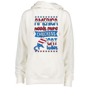 Funny America Needs More Childless Cat Ladies 2024 Election Womens Funnel Neck Pullover Hood