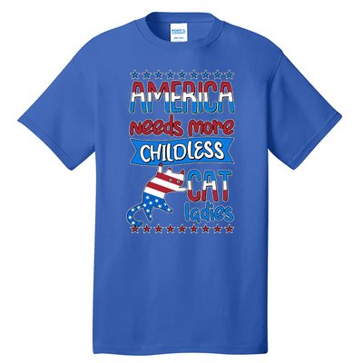 Funny America Needs More Childless Cat Ladies 2024 Election Tall T-Shirt