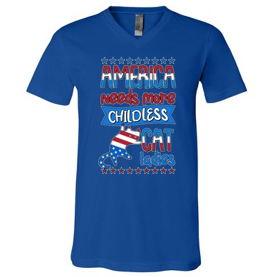 Funny America Needs More Childless Cat Ladies 2024 Election V-Neck T-Shirt