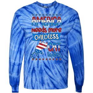 Funny America Needs More Childless Cat Ladies 2024 Election Tie-Dye Long Sleeve Shirt