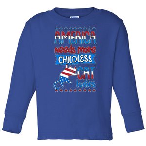 Funny America Needs More Childless Cat Ladies 2024 Election Toddler Long Sleeve Shirt