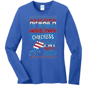 Funny America Needs More Childless Cat Ladies 2024 Election Ladies Long Sleeve Shirt