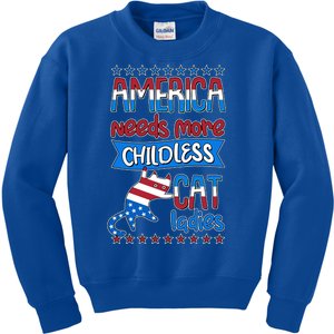 Funny America Needs More Childless Cat Ladies 2024 Election Kids Sweatshirt