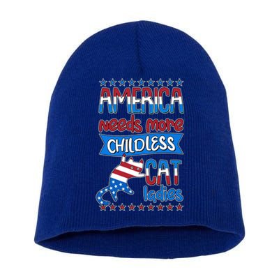 Funny America Needs More Childless Cat Ladies 2024 Election Short Acrylic Beanie