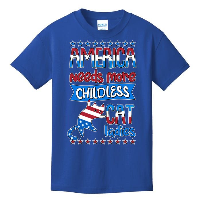 Funny America Needs More Childless Cat Ladies 2024 Election Kids T-Shirt