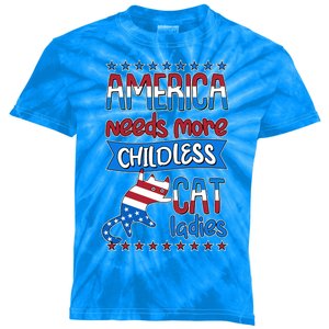 Funny America Needs More Childless Cat Ladies 2024 Election Kids Tie-Dye T-Shirt