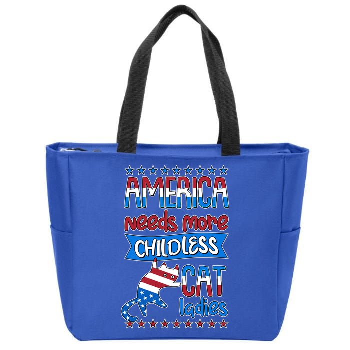 Funny America Needs More Childless Cat Ladies 2024 Election Zip Tote Bag