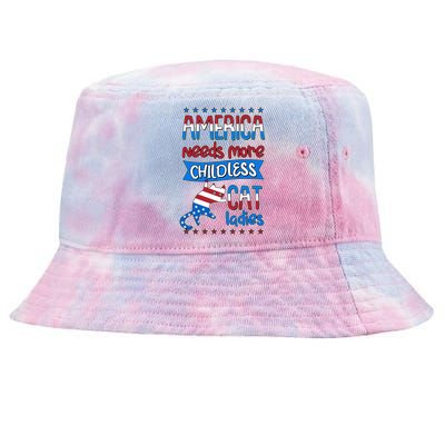 Funny America Needs More Childless Cat Ladies 2024 Election Tie-Dyed Bucket Hat