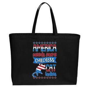 Funny America Needs More Childless Cat Ladies 2024 Election Cotton Canvas Jumbo Tote