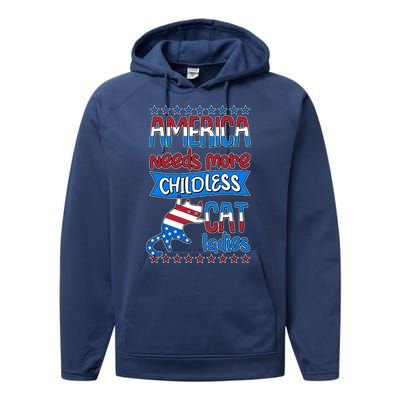 Funny America Needs More Childless Cat Ladies 2024 Election Performance Fleece Hoodie