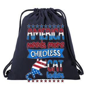 Funny America Needs More Childless Cat Ladies 2024 Election Drawstring Bag