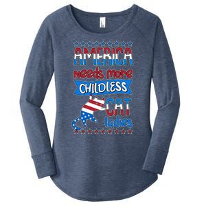 Funny America Needs More Childless Cat Ladies 2024 Election Women's Perfect Tri Tunic Long Sleeve Shirt