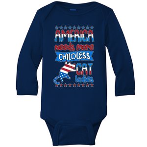 Funny America Needs More Childless Cat Ladies 2024 Election Baby Long Sleeve Bodysuit