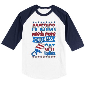 Funny America Needs More Childless Cat Ladies 2024 Election Baseball Sleeve Shirt