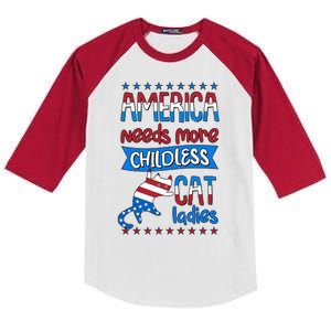 Funny America Needs More Childless Cat Ladies 2024 Election Kids Colorblock Raglan Jersey