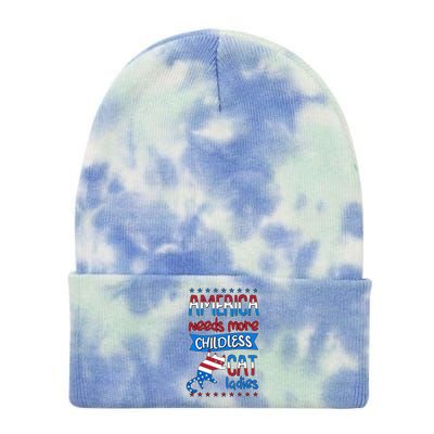 Funny America Needs More Childless Cat Ladies 2024 Election Tie Dye 12in Knit Beanie