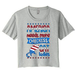 Funny America Needs More Childless Cat Ladies 2024 Election Women's Crop Top Tee