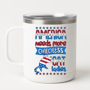 Funny America Needs More Childless Cat Ladies 2024 Election 12 oz Stainless Steel Tumbler Cup