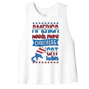 Funny America Needs More Childless Cat Ladies 2024 Election Women's Racerback Cropped Tank