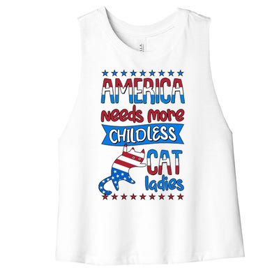 Funny America Needs More Childless Cat Ladies 2024 Election Women's Racerback Cropped Tank