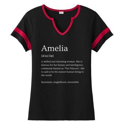 Funny Amelia Name Meaning Gift Ladies Halftime Notch Neck Tee