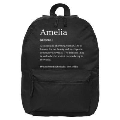 Funny Amelia Name Meaning Gift 16 in Basic Backpack