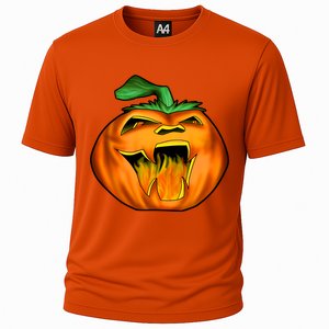 Fanged Fire Jack O' Lantern Pumpkin Halloween Cooling Performance Crew T-Shirt