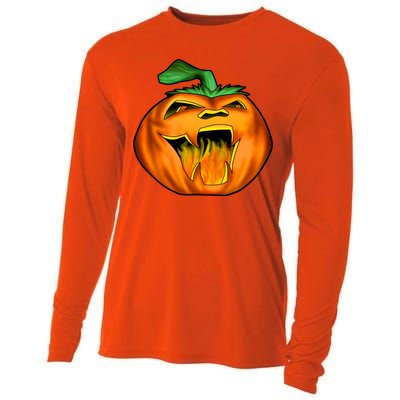 Fanged Fire Jack O' Lantern Pumpkin Halloween Cooling Performance Long Sleeve Crew