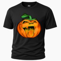 Fanged Fire Jack O' Lantern Pumpkin Halloween Cooling Performance Crew T-Shirt