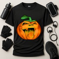 Fanged Fire Jack O' Lantern Pumpkin Halloween Cooling Performance Crew T-Shirt