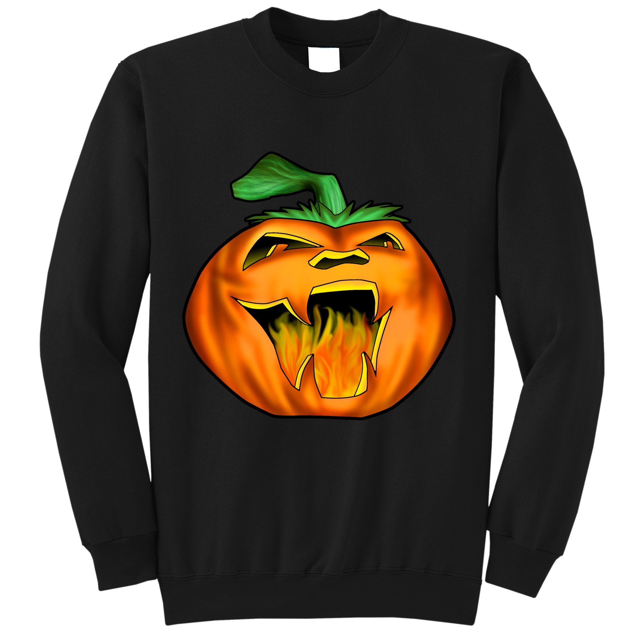 Fanged Fire Jack O' Lantern Pumpkin Halloween Sweatshirt