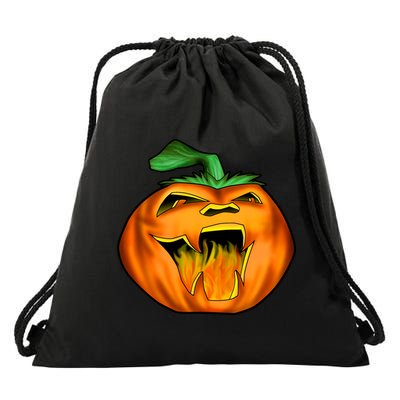 Fanged Fire Jack O' Lantern Pumpkin Halloween Drawstring Bag
