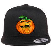 Fanged Fire Jack O' Lantern Pumpkin Halloween Flat Bill Trucker Hat